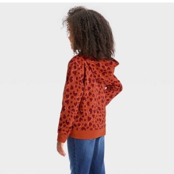 Youth Cat & Jack Hooded Zip-Up Jacket Medium (8) Orange & Purple Heart Print Cot - Picture 2 of 4